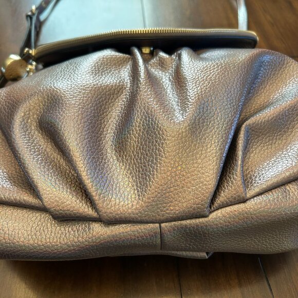 Juicy Couture Iridescent Fold Over Zip Flap Crossbody Metallic Gray - Picture 13 of 16